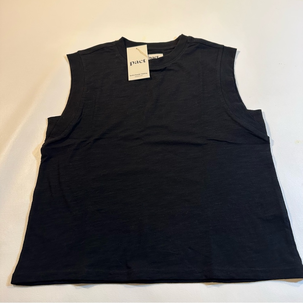 NWT Pact 100% Organic Cotton Black Relaxed Slub Muscle Tee